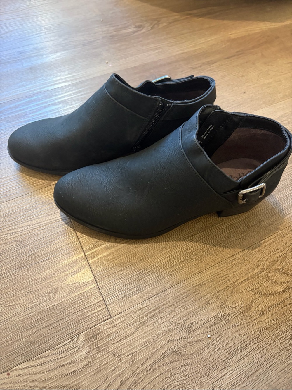 Alexis Black Faux Leather Buckle Mules